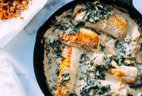 Golden Fish with Tahini Kale and Crispy Shallot Topping