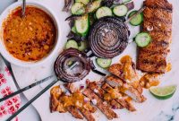 Spiced Grilled Pork Tenderloin with Creamy Peanut Sauce and Refreshing Cucumber Salad