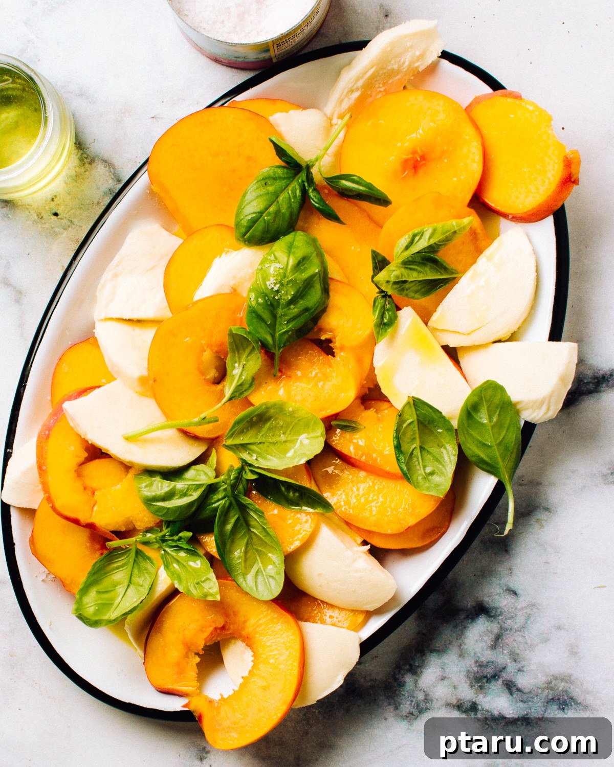 Fresh Peach Caprese Salad with Basil and Mozzarella