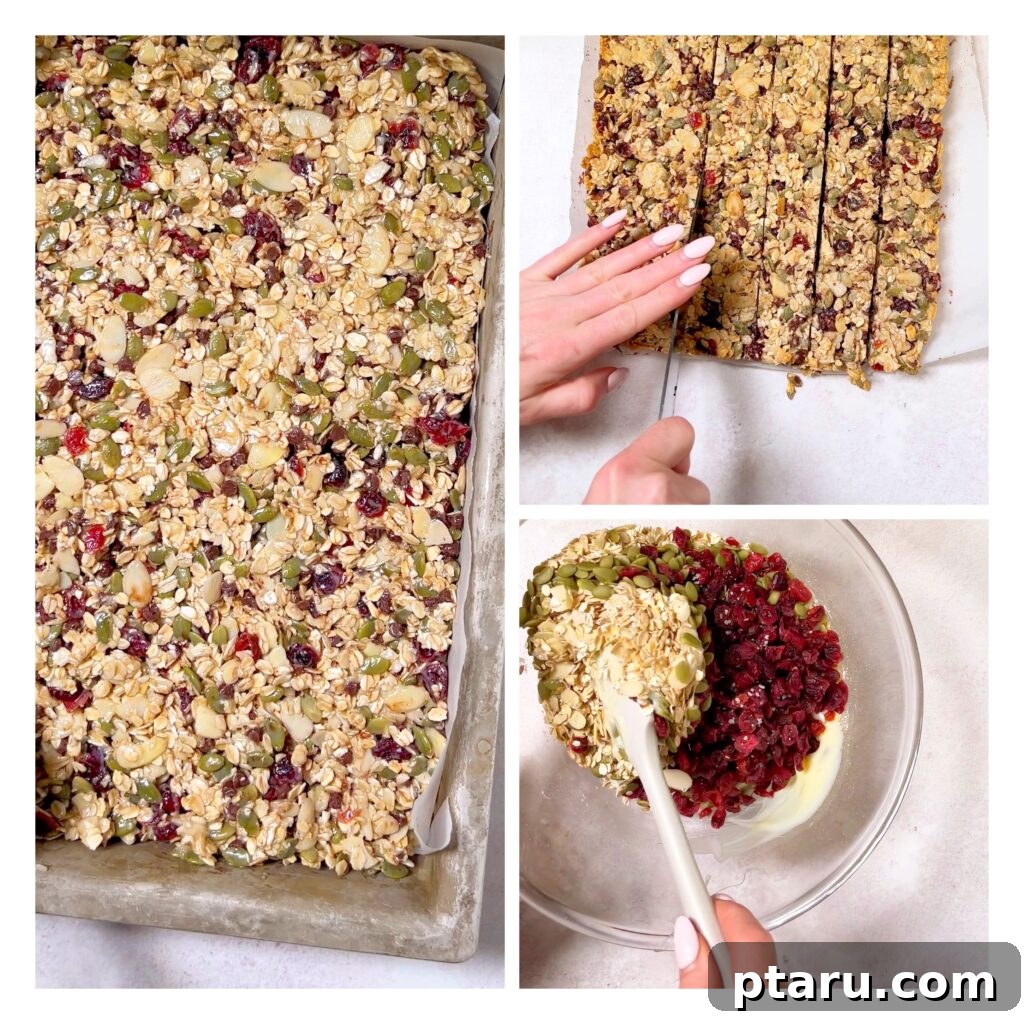 Effortlessly Delicious & Wholesome Granola Bars 3 Step-by-step visuals on how to prepare chewy homemade granola bars.