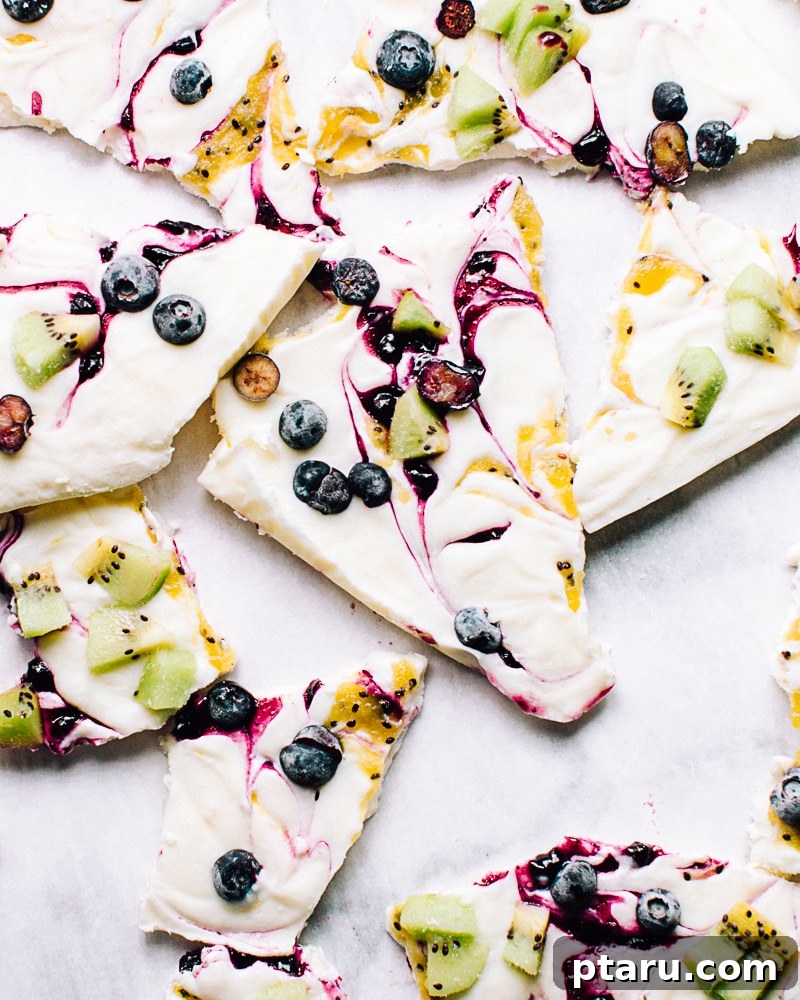 Yogurt Chill Snaps 2 How to Make Frozen Yogurt Bark - A colorful and healthy frozen snack with berries and jam swirls.