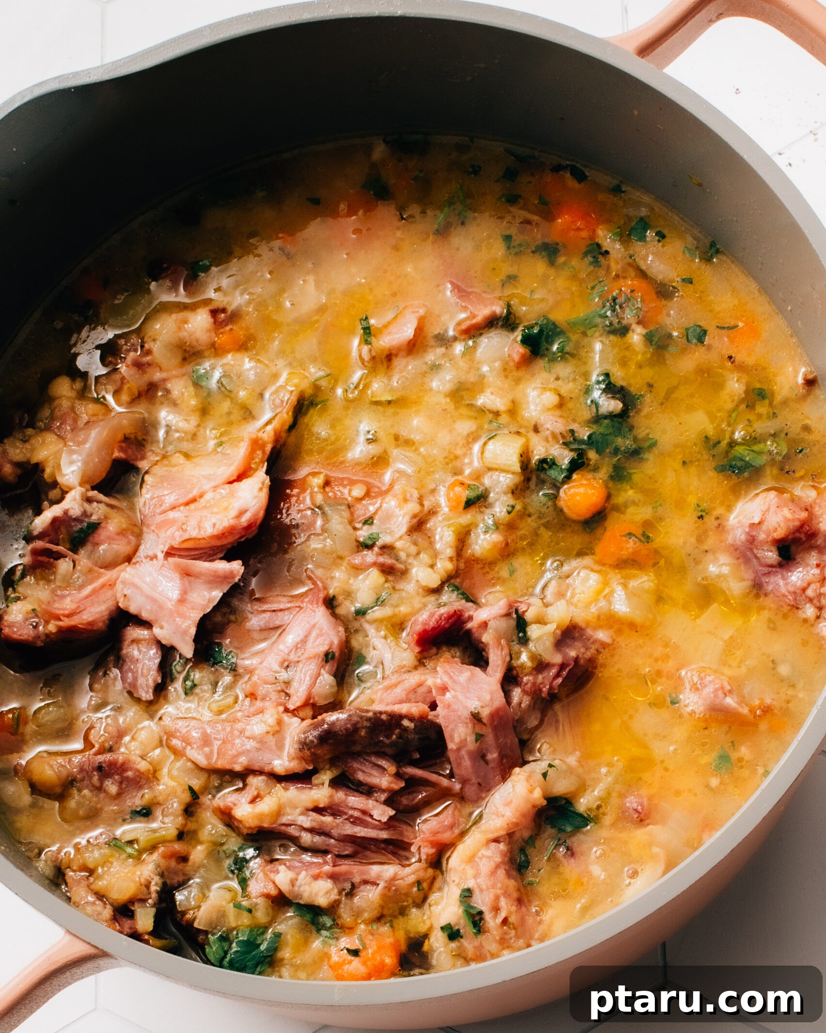 Hearty Ham and Lentil Soup 5 Ham and Lentil Soup recipe in a pot.