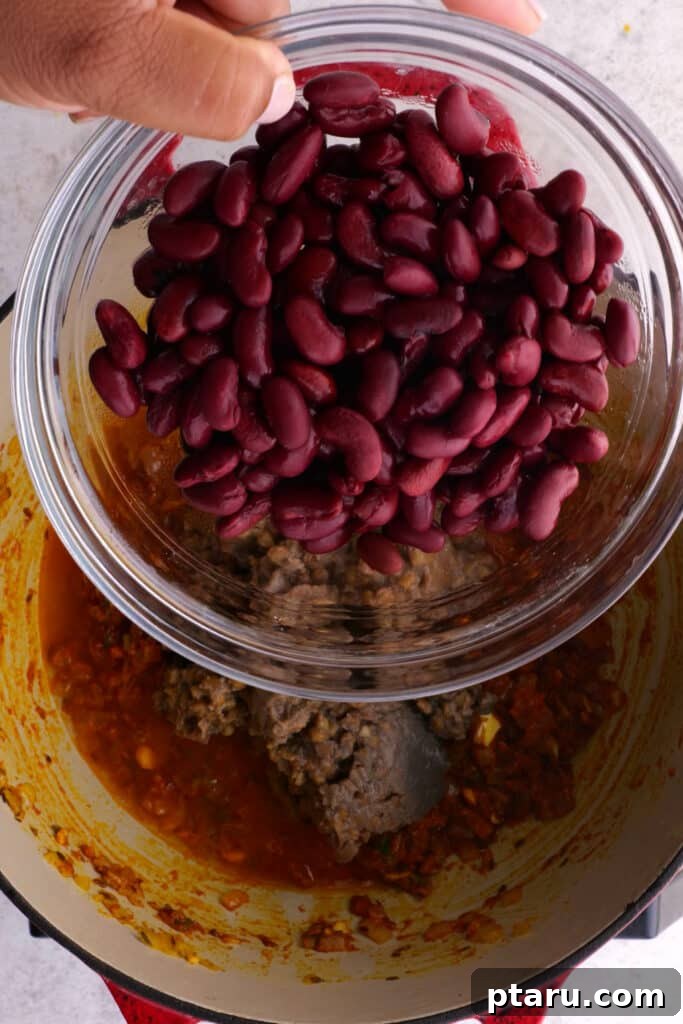 Aromatic Madras Lentil Curry 7 adding the beans and lentils to the mixture in the pot