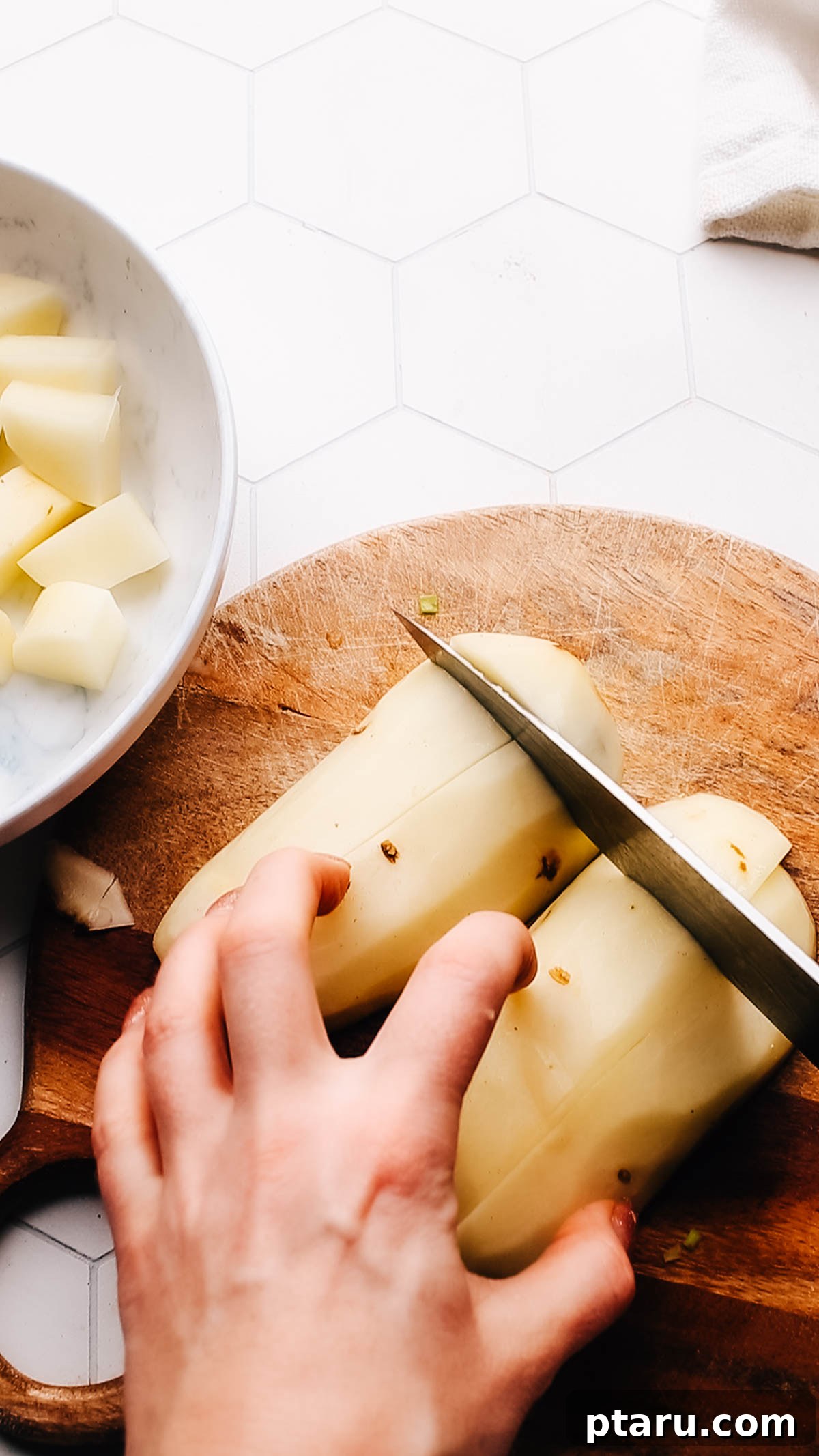Velvety Potato and Egg Salad 5 Chopping potatoes