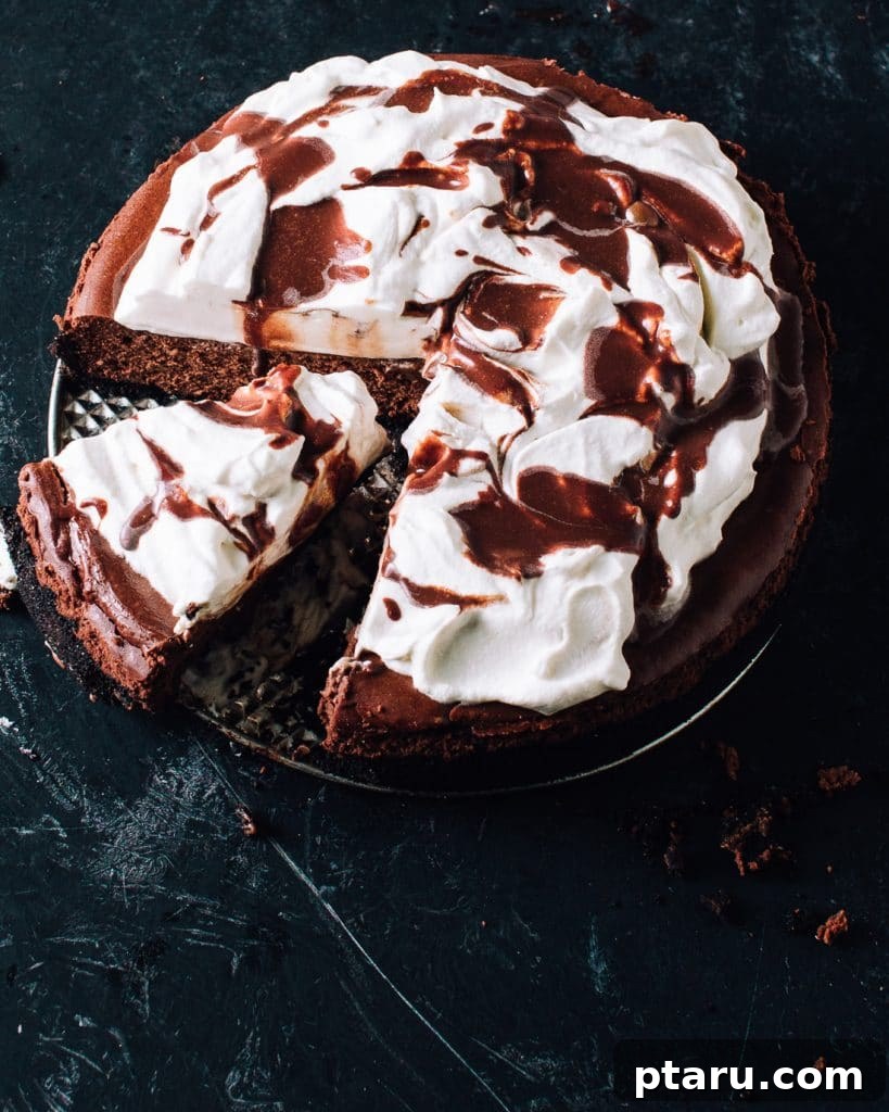 20 Deliciously Easy Chocolate Christmas Desserts 5 A sumptuous Chocolate Cheesecake, artfully presented, showcasing its rich texture and tempting layers.