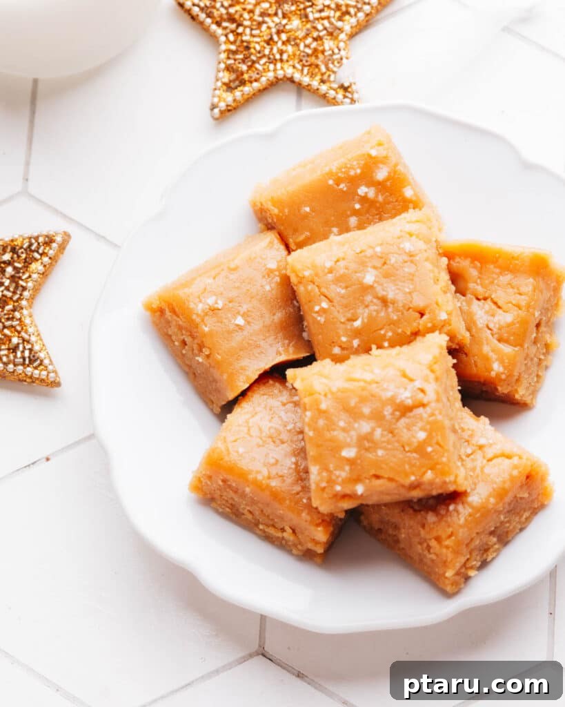 Effortless Festive Bites: 15+ No-Bake Christmas Sweets 5 2 Ingredient Peanut Butter Fudge on plate