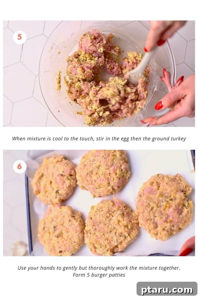 Best Air Fryer Turkey Burgers 8 Mixing ground turkey with egg in a bowl to make burger patties.