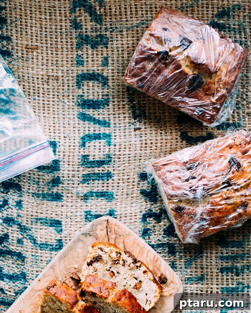 Chunky Peanut Chocolate Banana Bread 4 Freshly baked peanut chocolate chip banana bread loaf