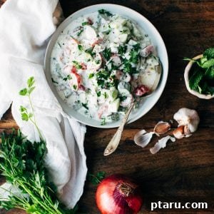 Indian Cucumber Salad with Yogurt in a bowl, ready to serve.