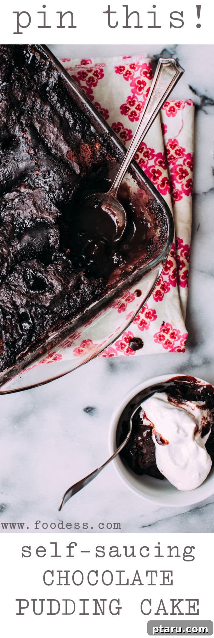 Velvet Chocolate Pudding Bake 6 An overhead shot of a freshly baked chocolate pudding cake, bubbling with chocolatey goodness, ready to be served