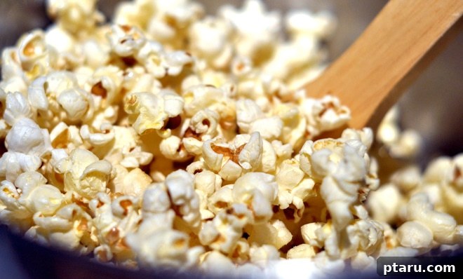 Sweet & Salty Pop Perfection 4 A close-up of freshly made kettle corn in a bowl, showing the crisp sugary coating.