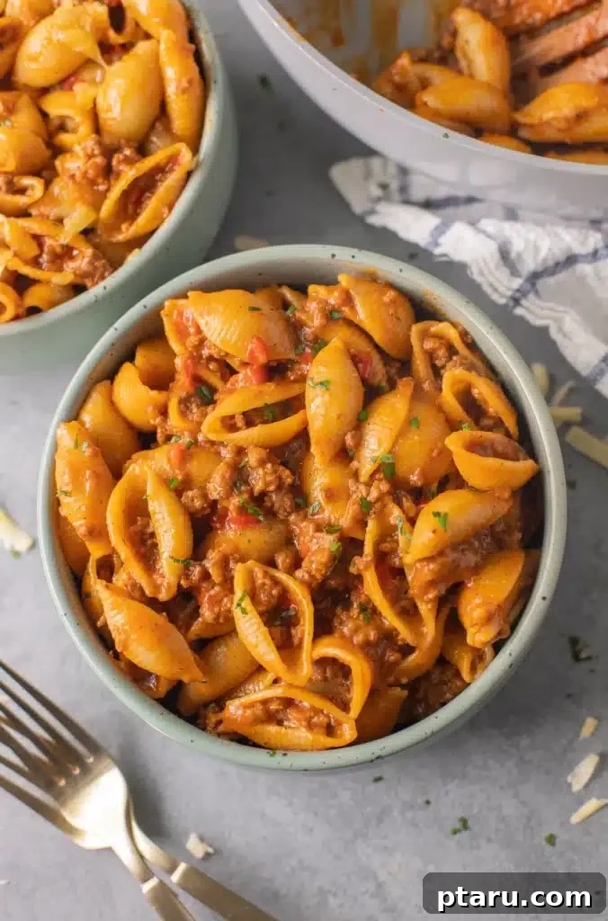 Over 35 Mouthwatering Leftover Taco Meat Recipes 16 Taco meat pasta in a small bowl