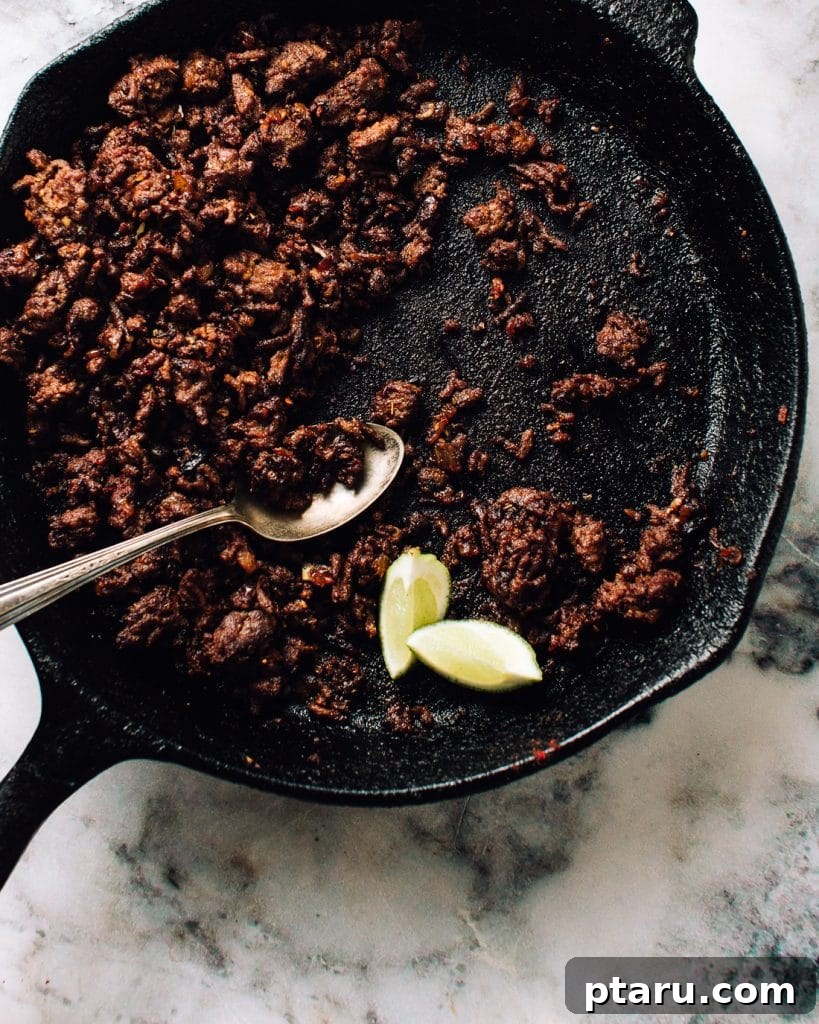 Over 35 Mouthwatering Leftover Taco Meat Recipes 3 Leftover beef taco meat heated in a skillet