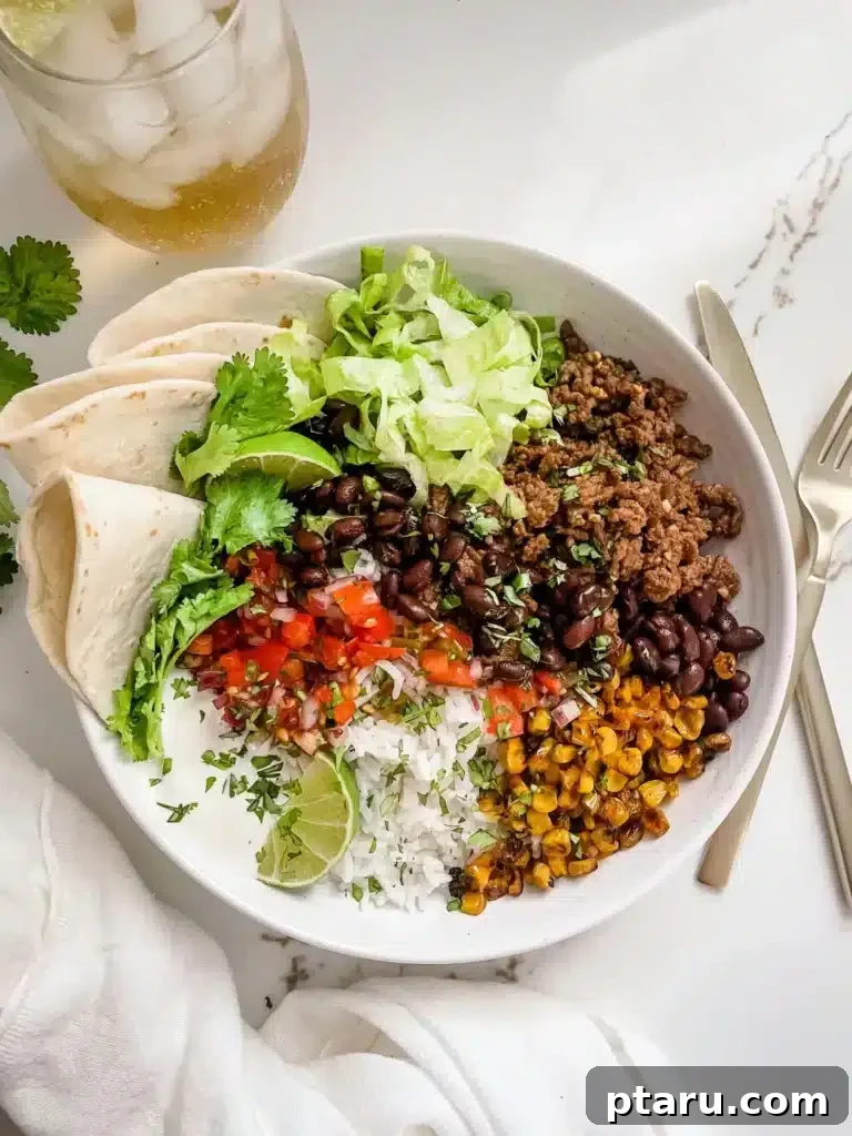 Over 35 Mouthwatering Leftover Taco Meat Recipes 22 Burrito bowl with leftover taco meat and fresh veggies