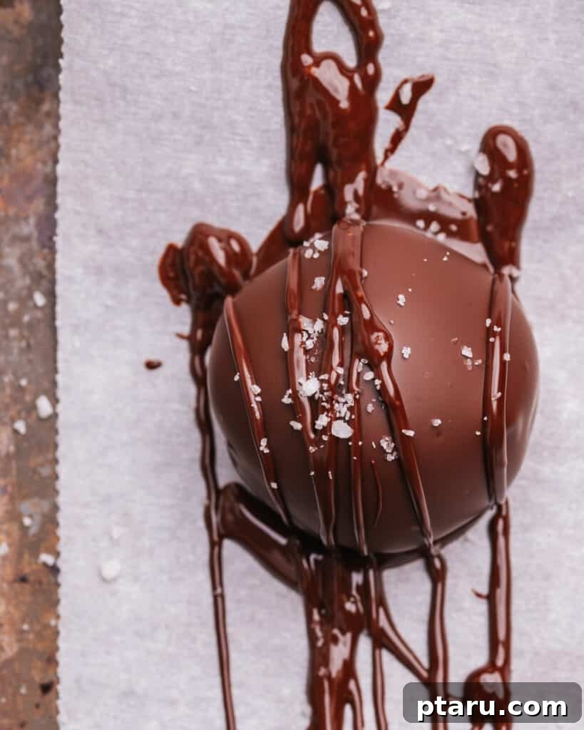 Effortless Cookie Dough Bliss 13 Finished edible cookie dough bites, beautifully coated in chocolate and sprinkled with flaky sea salt for an enhanced flavor and elegant presentation.