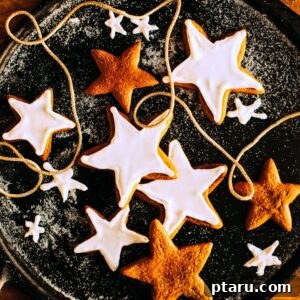 Gingerbread Starlight Cookies 4 A close-up of a perfectly baked star-shaped gingerbread cookie, ready for icing and decoration.