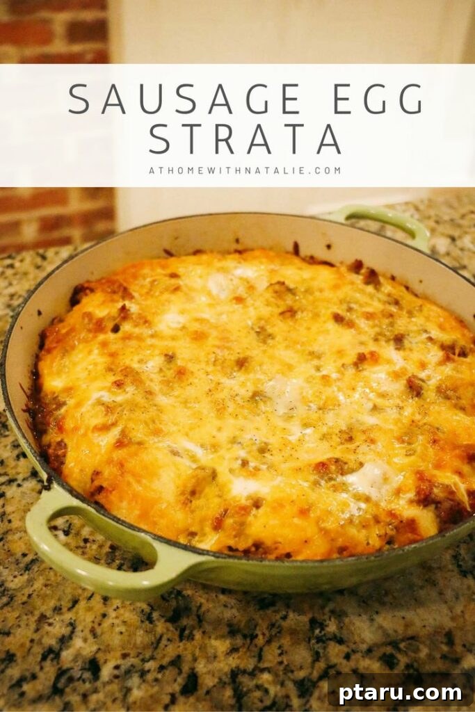 Rise and Shine: 23+ Sausage and Egg Breakfast Ideas 15 A comforting Sausage Egg Strata, baked to perfection with a crispy top and rich, savory interior.