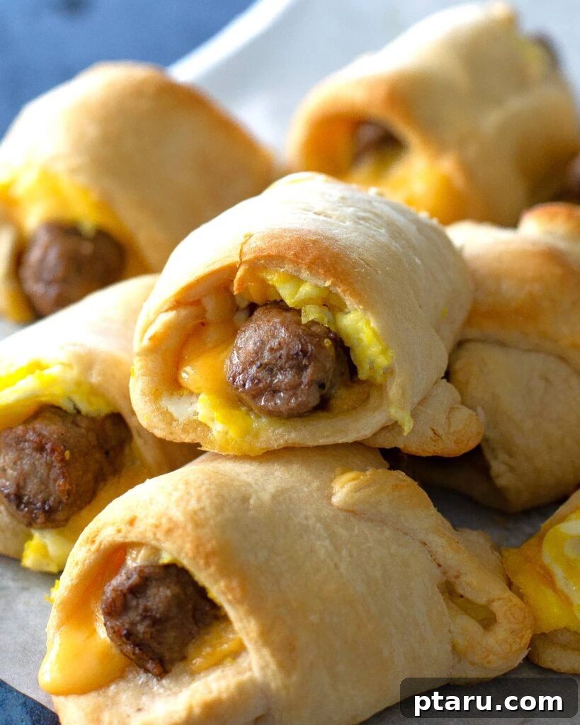 Rise and Shine: 23+ Sausage and Egg Breakfast Ideas 9 Buttery and delicious Sausage and Egg Roll-ups, perfect for on-the-go breakfast or entertaining guests.