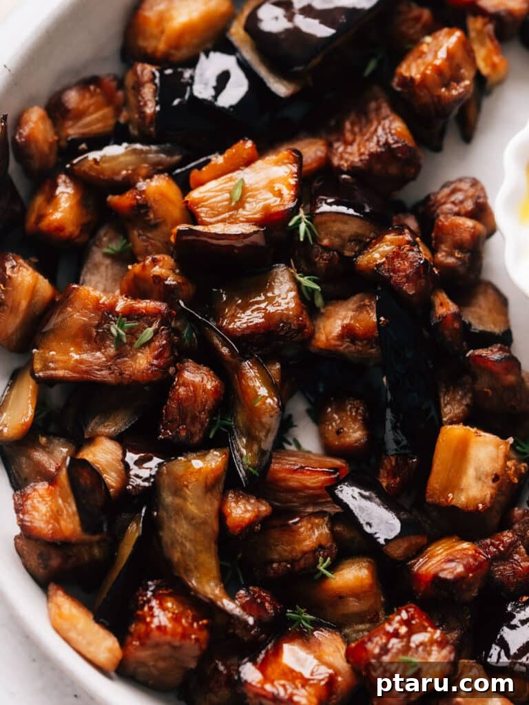 35+ Effortless Healthy Sides to Pair with Meatloaf 9 Close up photo of air fryer eggplant recipe.l