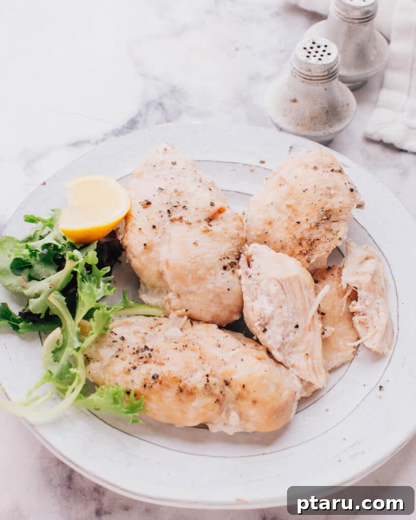 The Ultimate No-Thaw Instant Pot Chicken Recipe 2 Cooked chicken from Instant pot frozen chicken recipe, sliced and ready to serve.