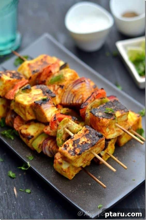 Over 50 Irresistible Paneer Recipes 15 Tikka-Grilled Paneer Skewers, charred and flavorful.