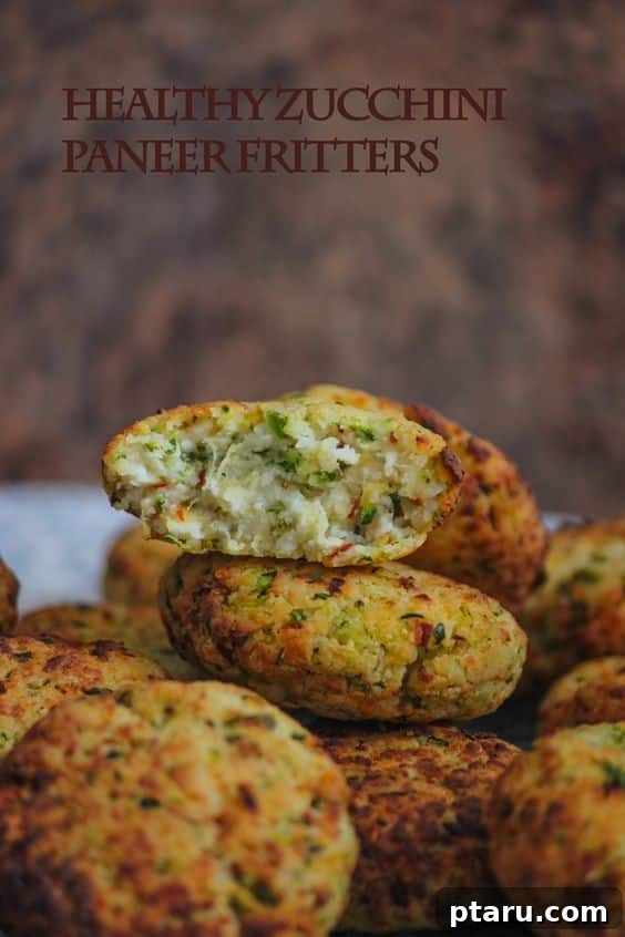 Over 50 Irresistible Paneer Recipes 16 Zucchini Paneer Fritters, golden and inviting.