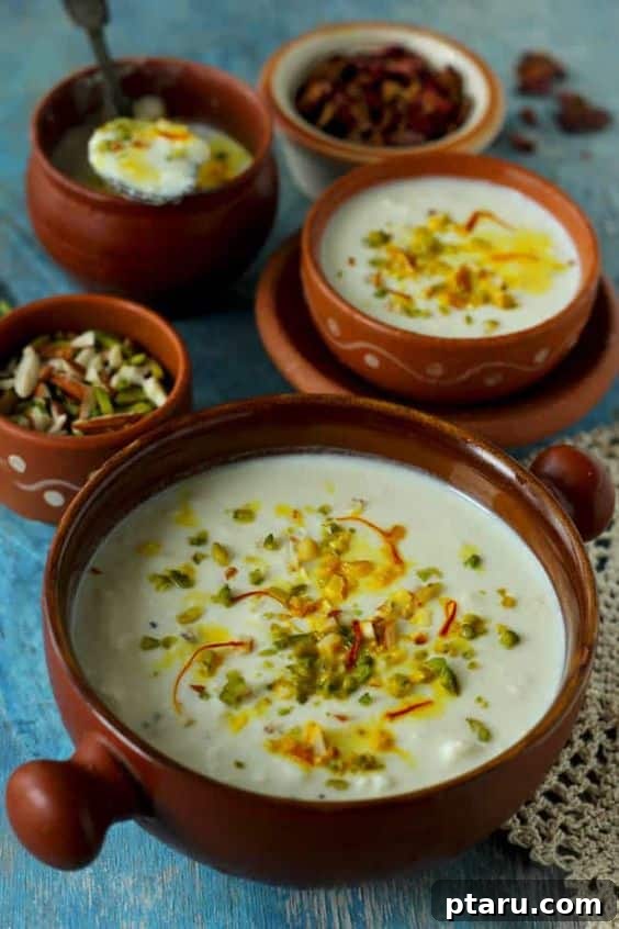 Over 50 Irresistible Paneer Recipes 24 Paneer Kheer, creamy and garnished.