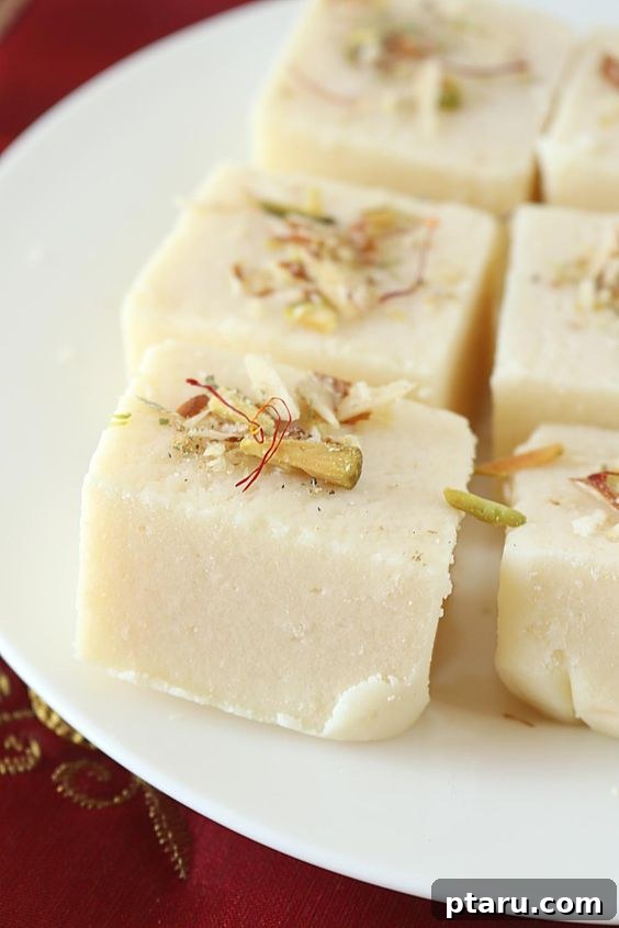 Over 50 Irresistible Paneer Recipes 42 Paneer Burfi, beautifully cut and garnished.