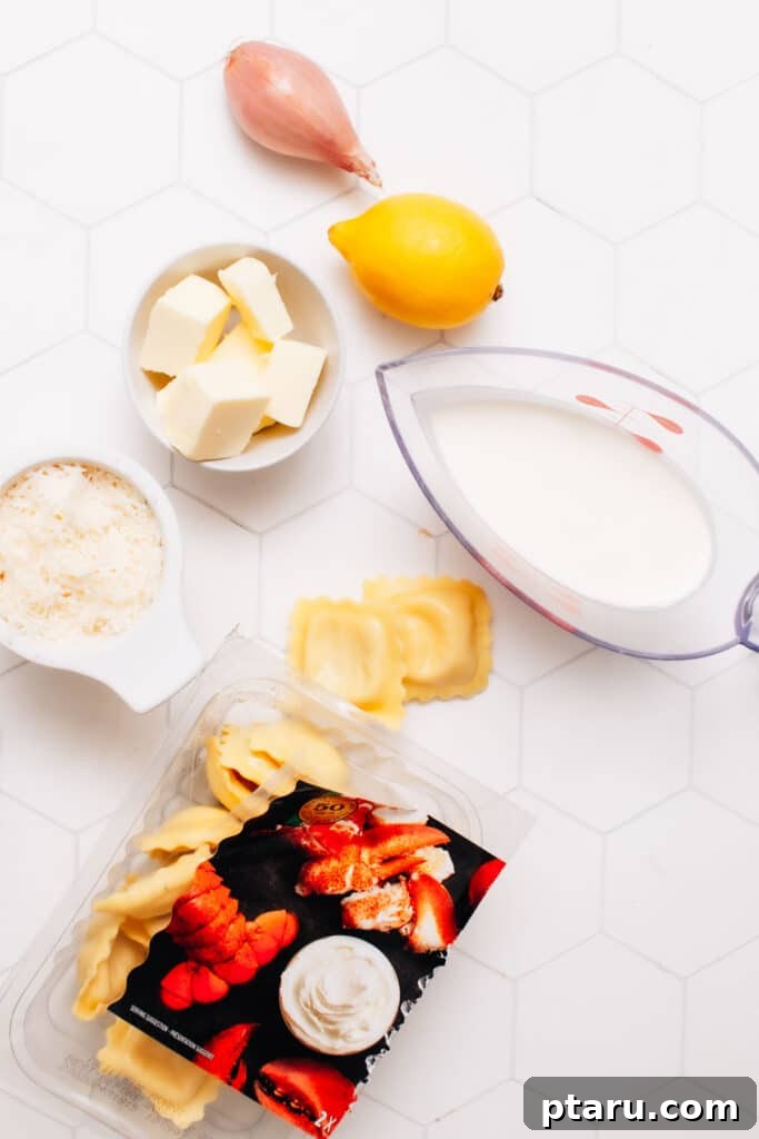 The Perfect Cook Time for Fresh Ravioli 3 Measured lobster ravioli ingredients neatly arranged on a kitchen counter, ready for preparation.