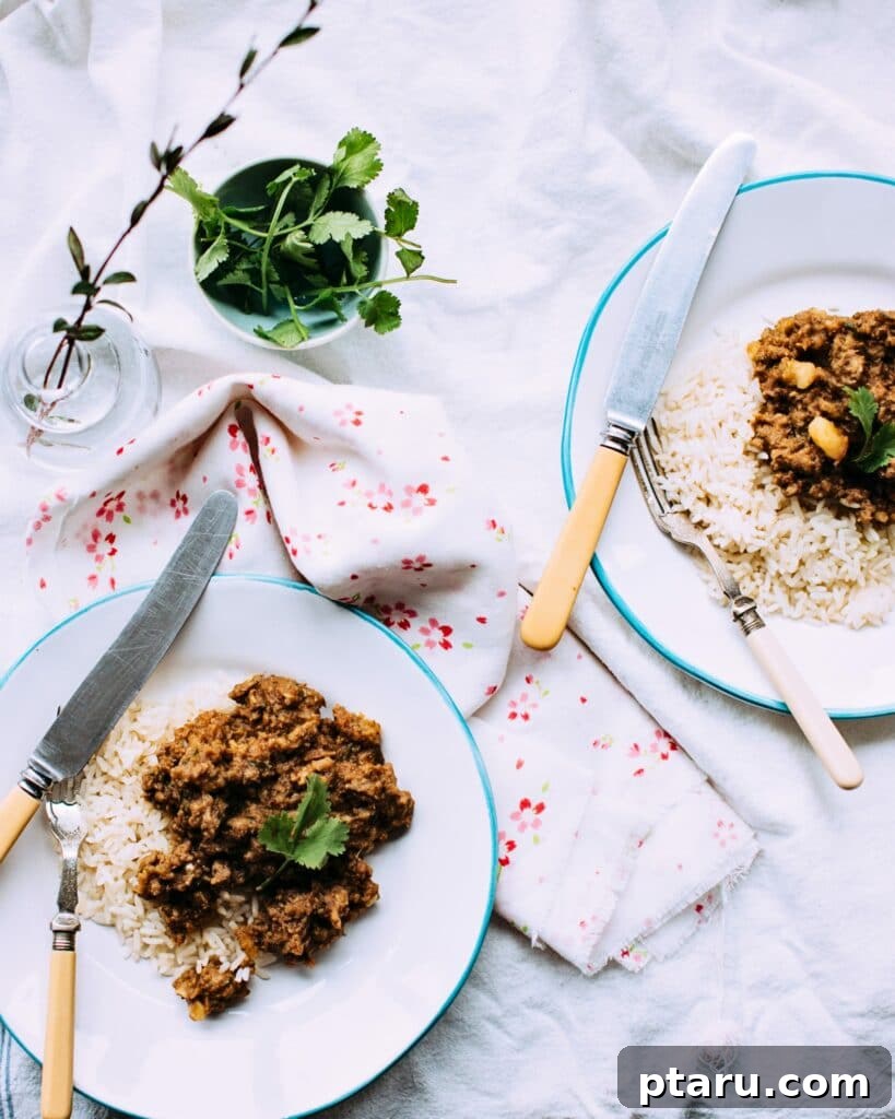 Irresistible Indian Dinners, Made Simple 18 Ground lamb and potato curry (Lamb Keema), a hearty Indian dish.