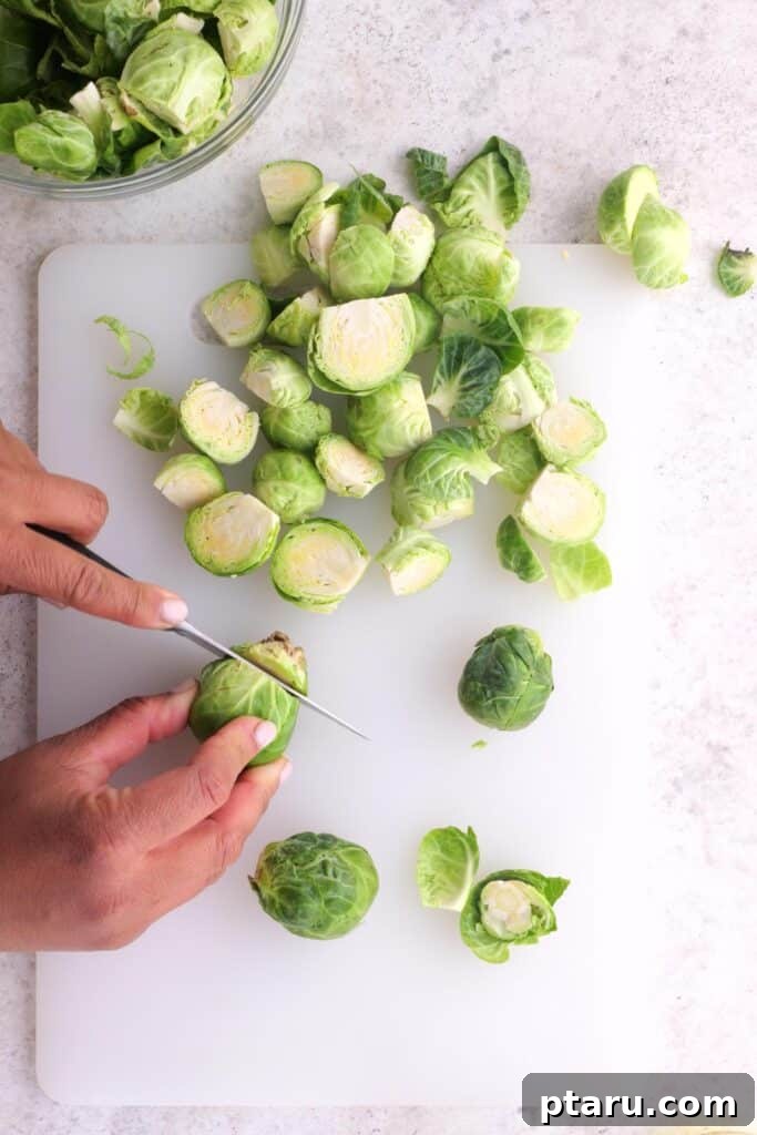 Caramelized Maple Bacon Brussels Sprouts 4 Chopping the brussel sprouts.