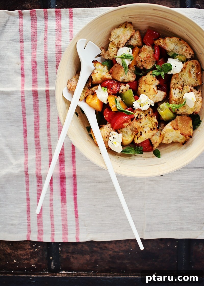 Grilled Panzanella 4 A freshly made bowl of grilled focaccia panzanella salad