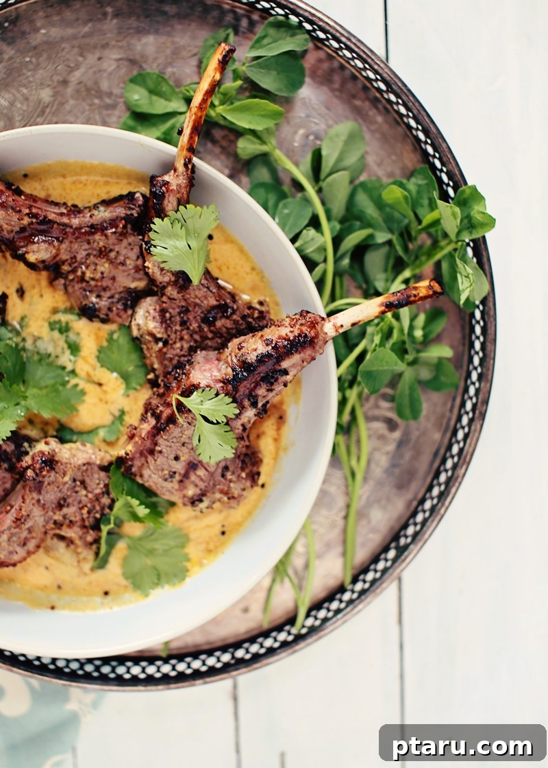 Tender Lamb Chops in Velvety Fenugreek Curry 3 Close-up of the creamy fenugreek curry sauce, showcasing its rich texture