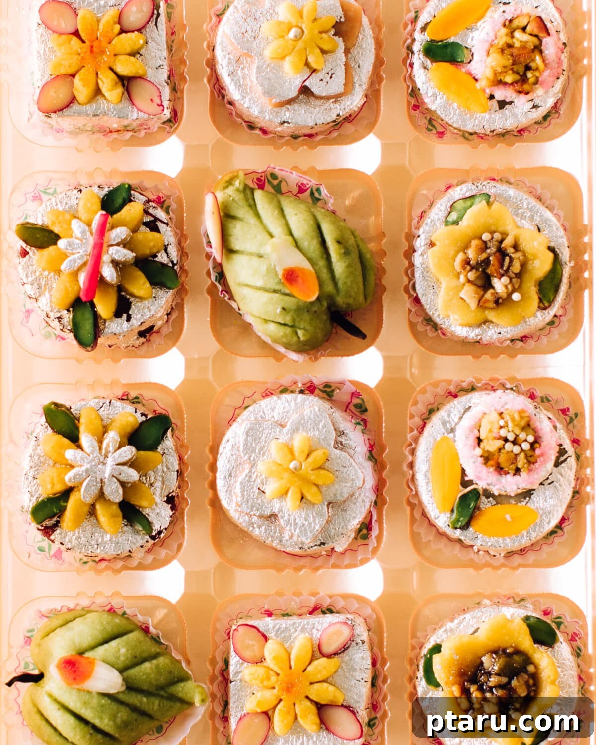 Easy Indian Desserts and Sweets: Crowd-Pleasing Showstoppers 2 A vibrant collection of Indian dessert sweets artfully arranged in a traditional box, showcasing various colors and textures ready to be enjoyed.