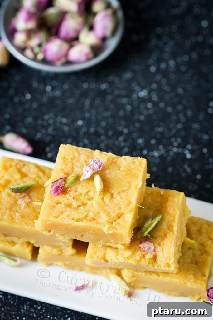 Easy Indian Desserts and Sweets: Crowd-Pleasing Showstoppers 14 Golden, melt-in-your-mouth squares of Mysore Pak, a traditional South Indian sweet.