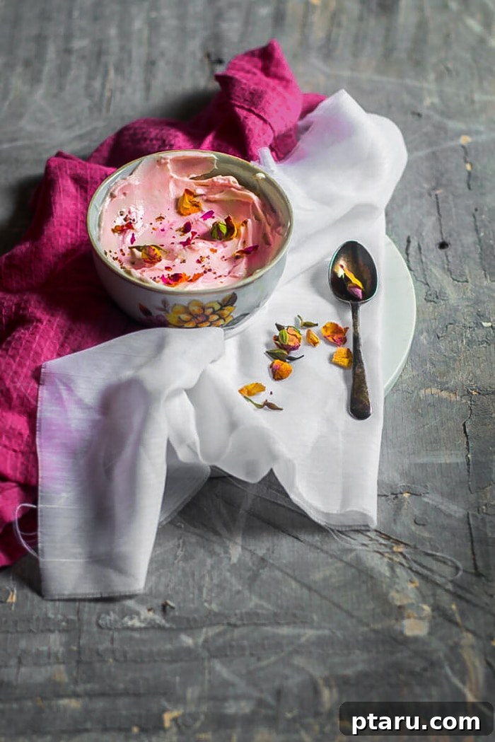 Easy Indian Desserts and Sweets: Crowd-Pleasing Showstoppers 23 Creamy Rose Shrikhand, a sweet strained yogurt dessert infused with rose flavor and garnished.
