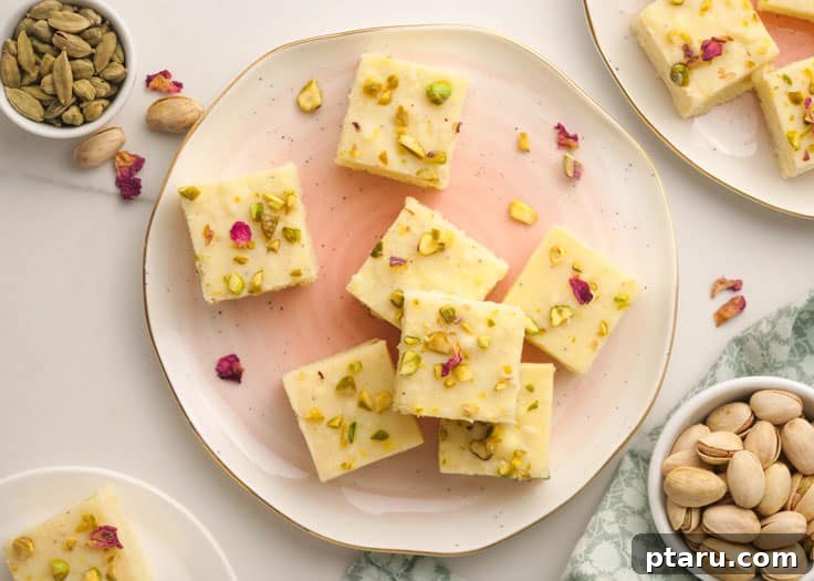 Easy Indian Desserts and Sweets: Crowd-Pleasing Showstoppers 26 Moist and granular Instant Pot Kalakand (Milk Cake), a traditional Indian sweet.