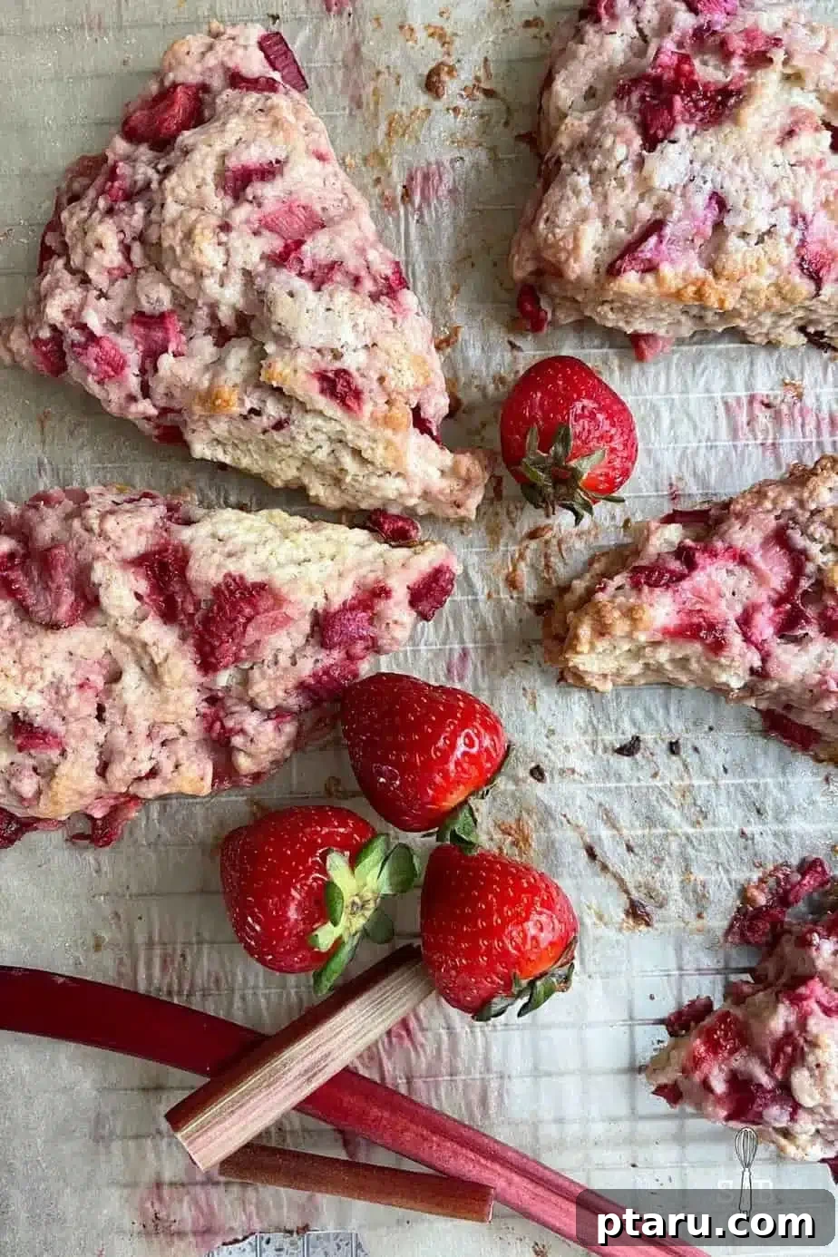 Favorite Easy Rhubarb Recipes You'll Make Forever 26 Fluffy Rhubarb Scones with a golden crust.