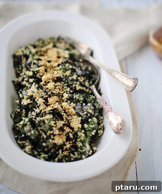 Your Ultimate Guide to Salmon Side Dishes 26 Healthy Shredded Kale and Quinoa Salad with a creamy tahini dressing.