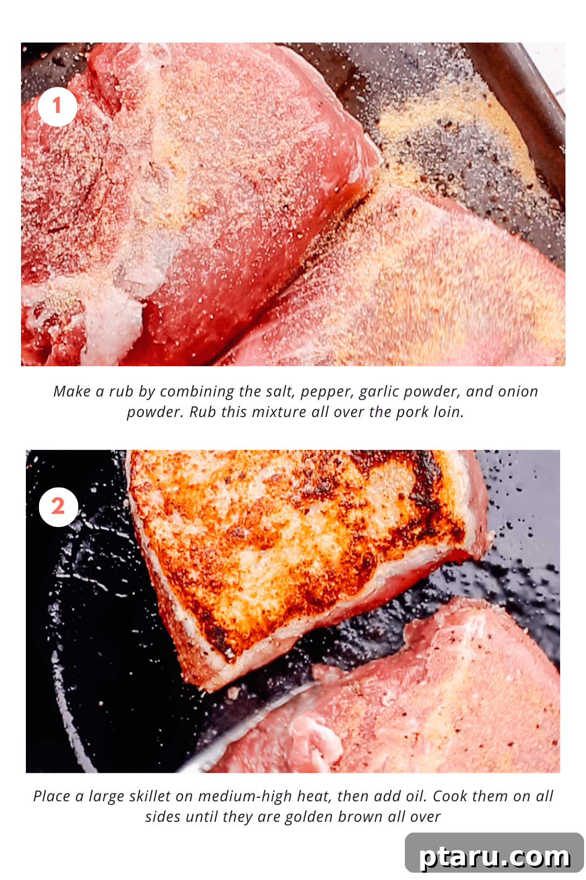 Fork Tender Slow Cooker Pork Loin 4 Step-by-step images showing the preparation of Slow Cooker Pork Loin.