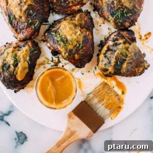 Grilled chicken thighs with peach BBQ sauce