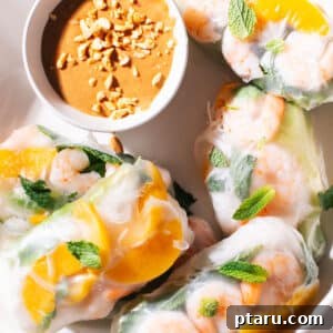Fresh and Easy Homemade Spring Rolls 8 Delicious fresh spring rolls on a plate with peanut sauce.