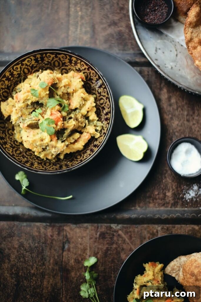 Vibrant Indian Vegetarian Dinner Ideas 12 Poori Bhaji with limes.