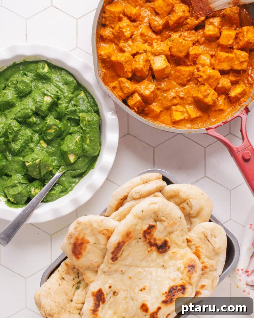 Vibrant Indian Vegetarian Dinner Ideas 21 Indian dinner ideas with butter paneer with palak paneer and naan.