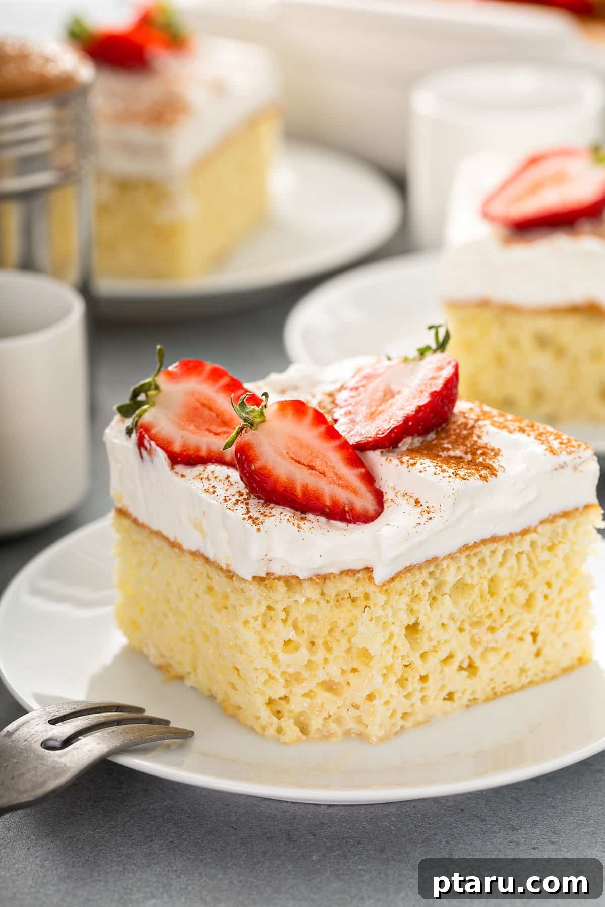 Over 25 Mexican Dessert Recipes You Must Try 3 Classic Tres Leches Cake with whipped cream and fresh strawberries