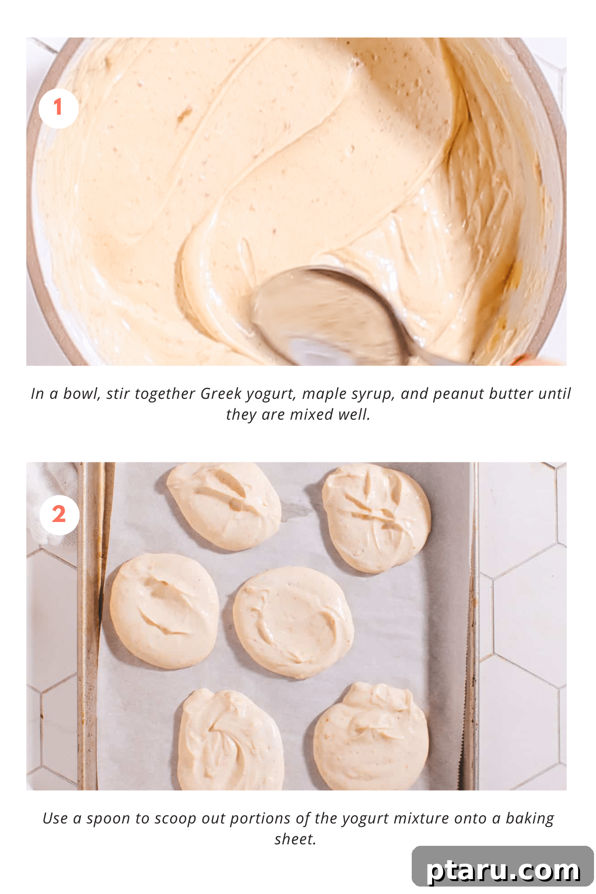 Frozen Peanut Butter Chocolate Greek Yogurt Bites 5 Step-by-step image showing how to make the yogurt mixture for frozen bites