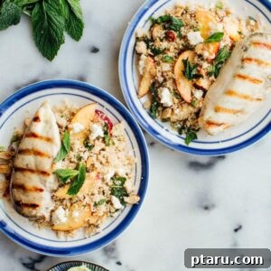 Grilled Chicken Couscous Salad with Peaches and Mint