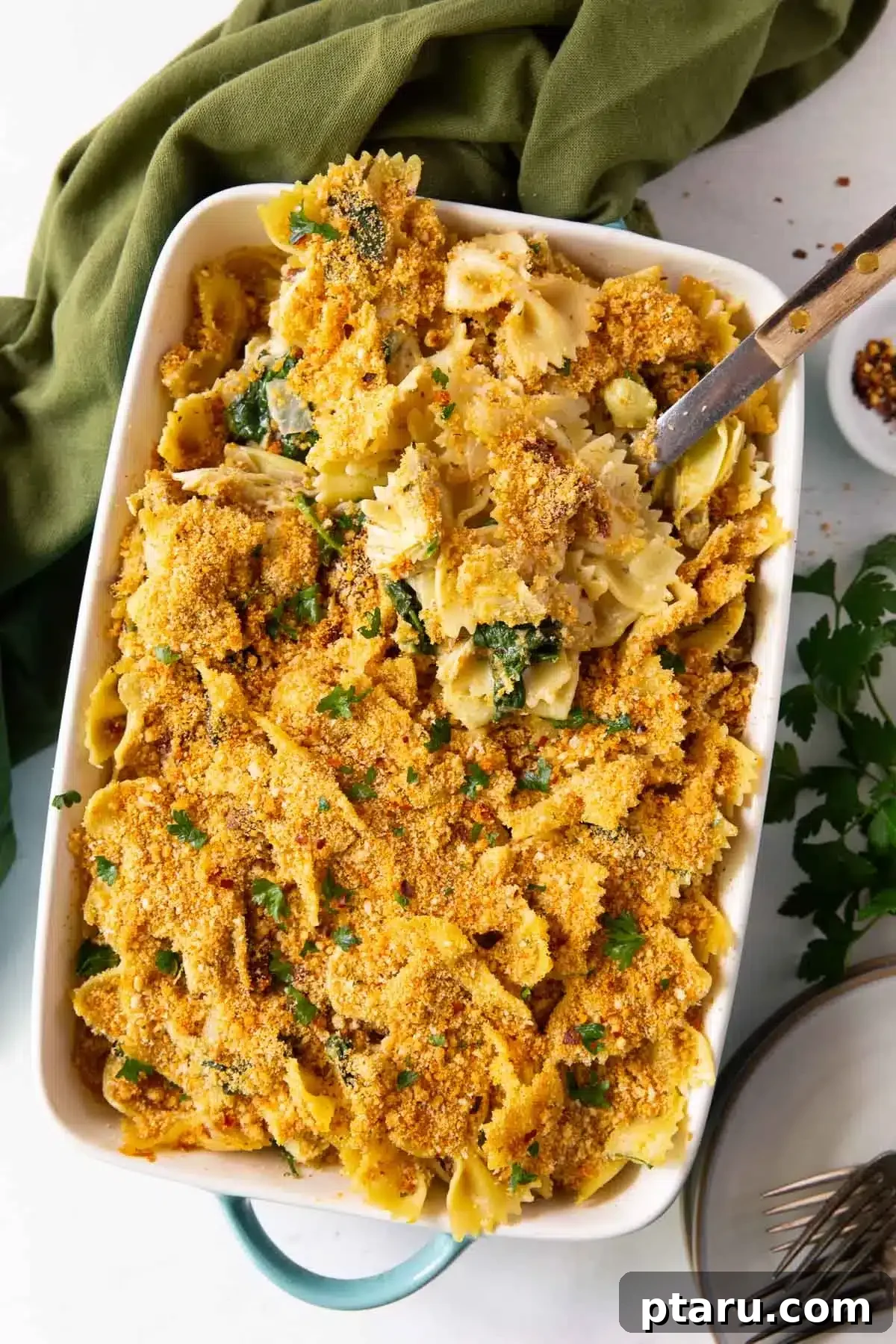 Chicken Pasta Bakes You Cant Get Enough Of 10 Beautiful Florentine Artichoke Pasta Bake with bow-tie pasta.