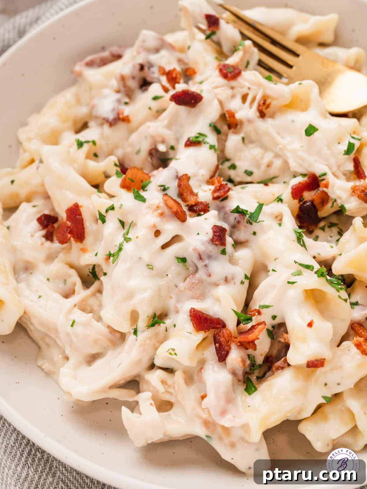 Beyond Basic The Webs Most Unique Pasta Creations 18 Creamy one-pot chicken ranch pasta in a large skillet, ready to be served.