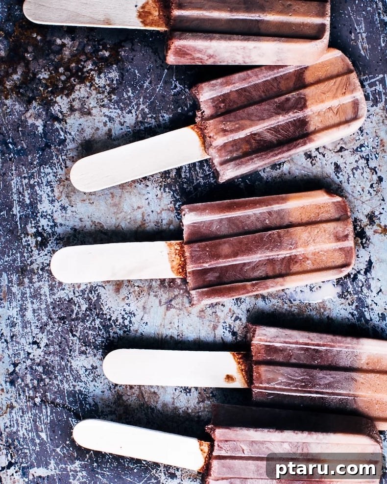 Close-up of a healthy fudgesicle being removed from its mold